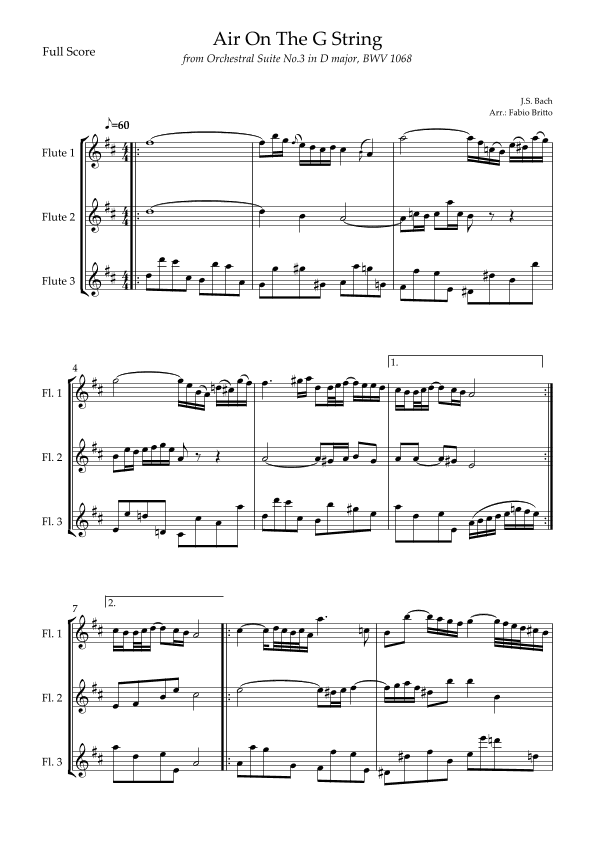 Air On The G String (J.S. Bach) for Flute Trio (arr. Fabio Britto)