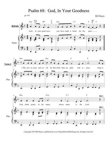 Psalm: 68 God In Tour Goodness - piano/vocal