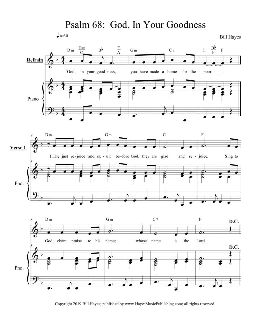 Psalm: 68 God In Tour Goodness - piano/vocal