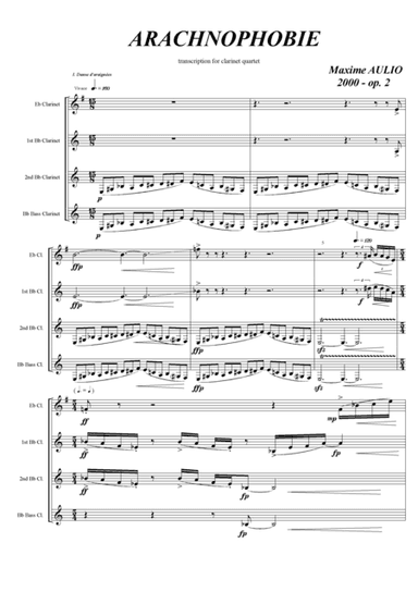 Arachnophobia, for clarinet quartet - score