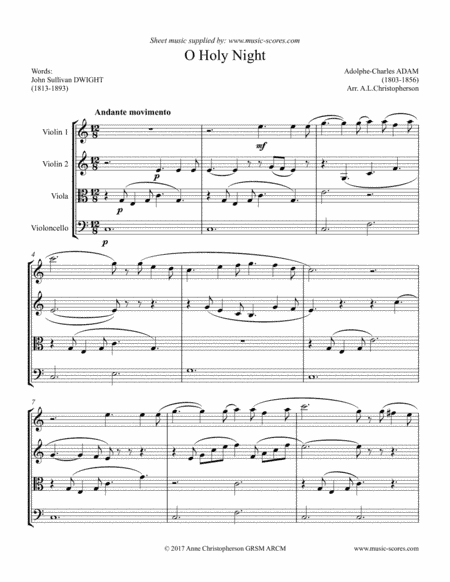 Cantique de Noel; O Holy Night - String Quartet (arr. Anne L Christopherson GRSM ARCM)