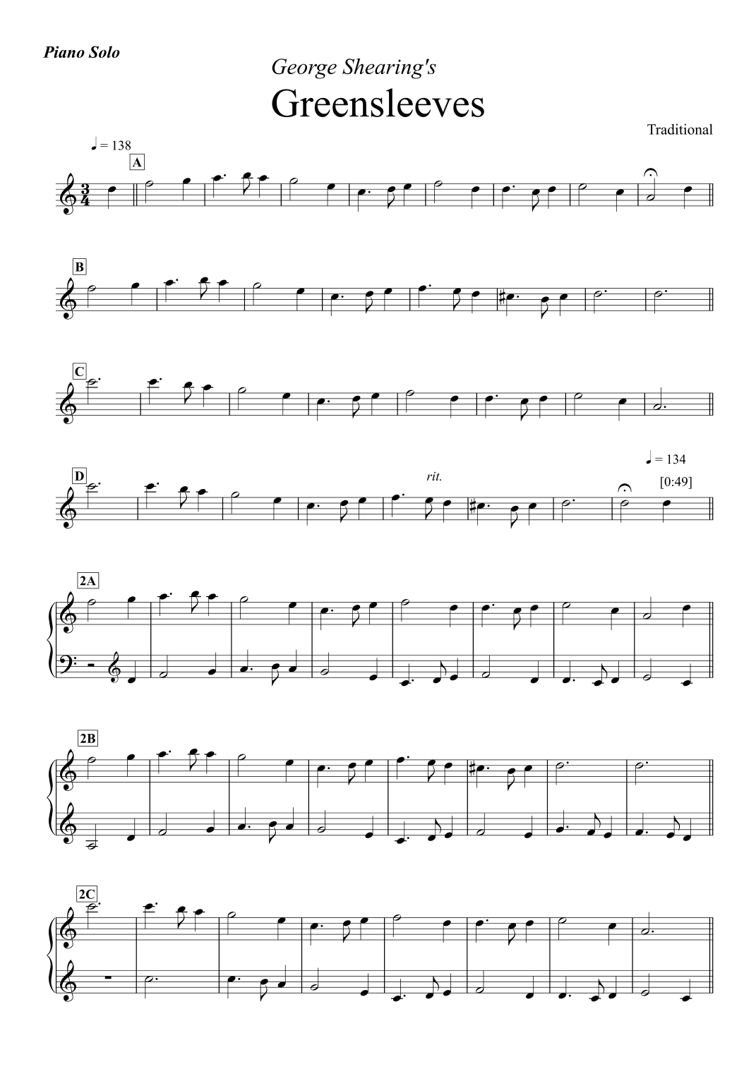 Greensleeves - George Shearing (Jazz Piano/Complete Piano Transcription) (arr. George Shearing)