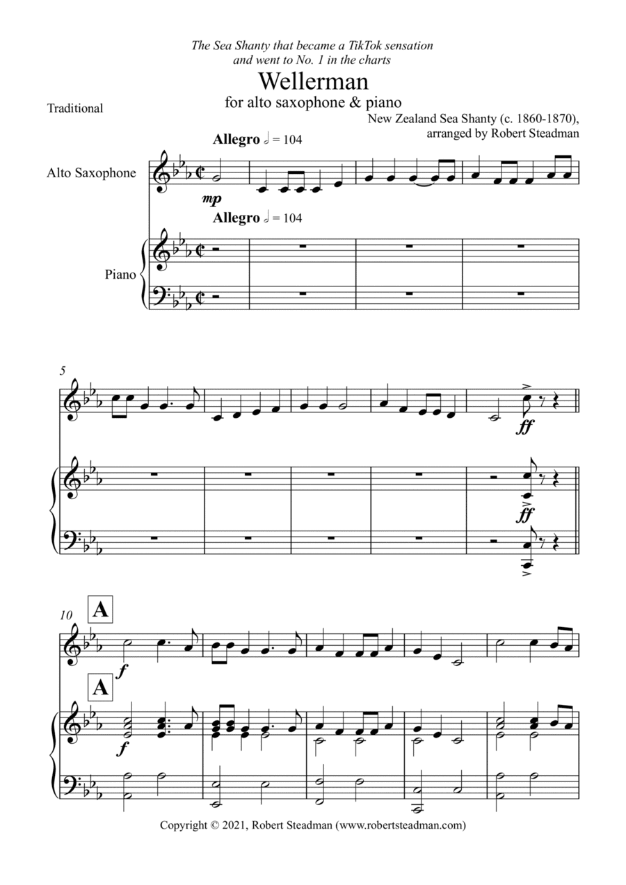 Wellerman (Alto Saxophone & Piano) (arr. Robert Steadman)