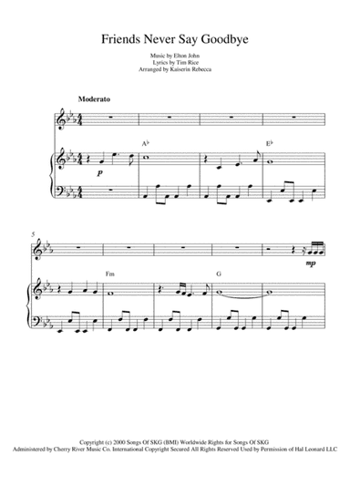Friends Never Say Goodbye  from THE ROAD TO EL DORADO (arr. Kaiserin Rebecca)