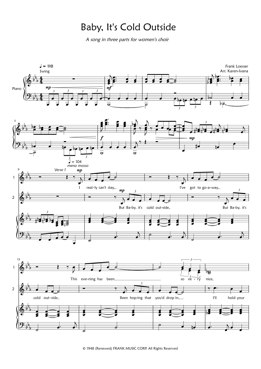 Baby, It's Cold Outside (arr. Karen Ivana)