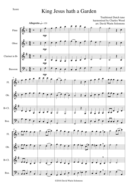 King Jesus hath a Garden for wind quartet (arr. Charles Wood, David Warin Solomons)