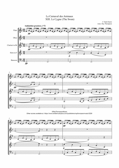 Saint-Saëns: Le Carnaval des Animaux  - XIII Le Cygne (The Swan) - wind quintet (arr. Ray Thompson)