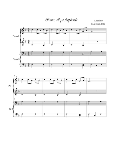 Come all ye shepherds. Piano 4 hands (arr. Ester Alessandrini)