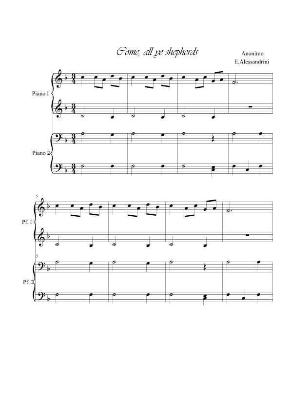 Come all ye shepherds. Piano 4 hands (arr. Ester Alessandrini)