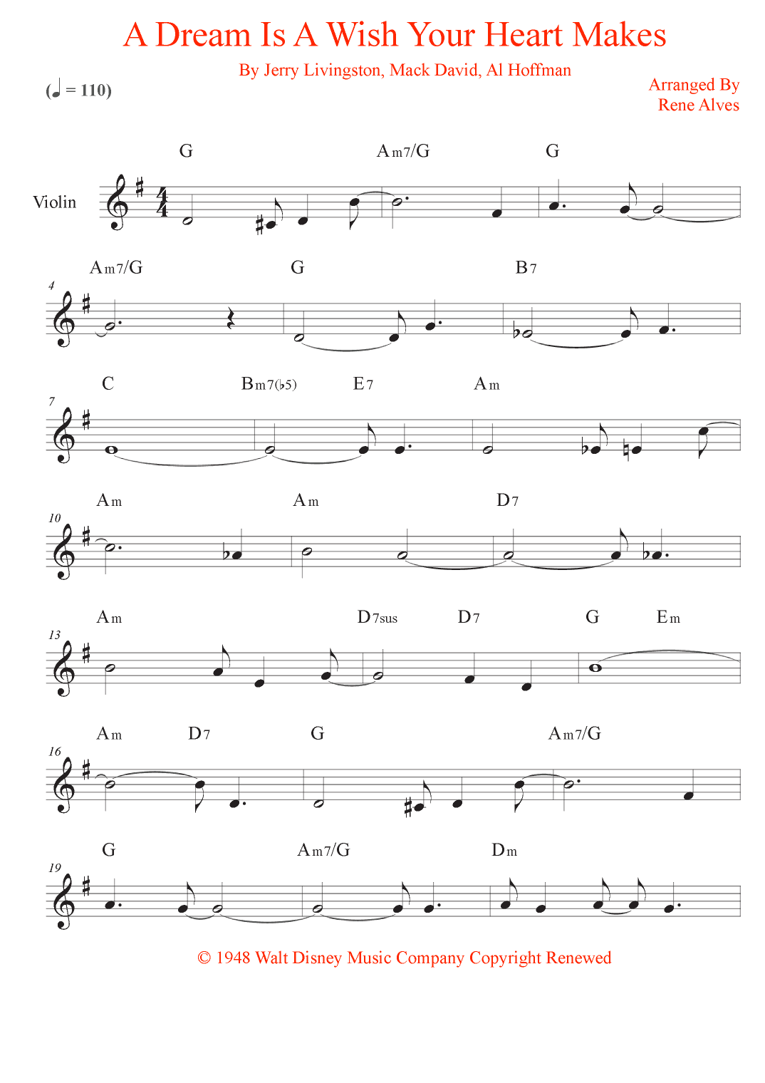 A Dream Is A Wish Your Heart Makes (arr. Rene Alves)