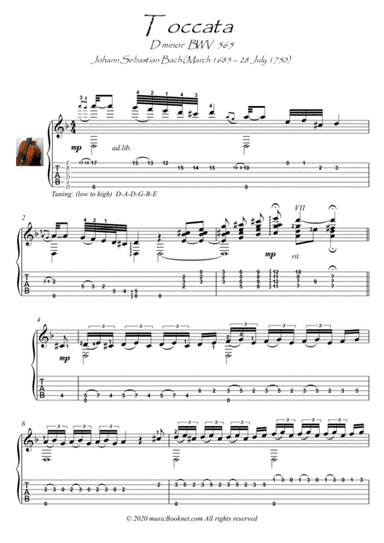 Bach for Guitar Toccata BWV 565 (arr. PianoSheetNow)