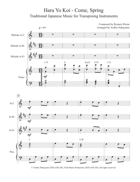 Haru Yo Koi - Come, Spring (arr. Yoshie Nakayama)
