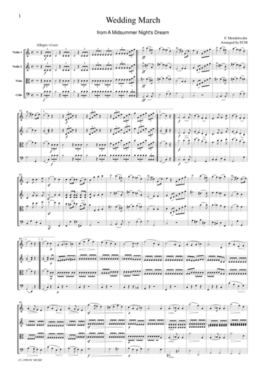 Mendelssohn  Wedding March from A Midsummer Night's Dream, for string quartet, CM201 (arr. FCMUSIC)