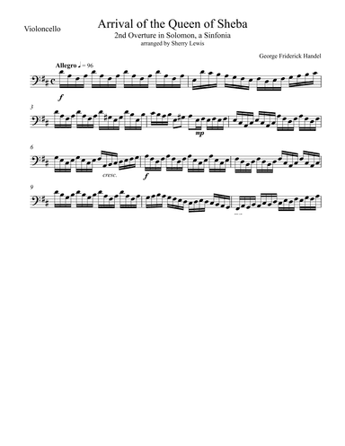 Arrival of The Queen of Sheba for Cello Solo (arr. Sherry Lewis)