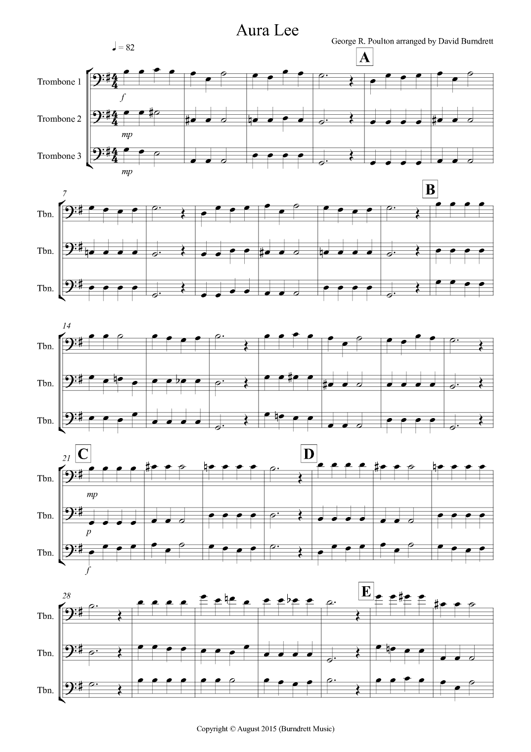 Aura Lee for Trombone Trio (arr. David Burndrett)