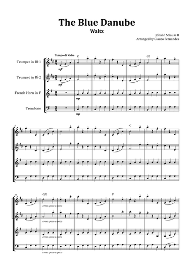 The Blue Danube - Brass Quartet with Chord Notations (arr. Glauco Fernandes)