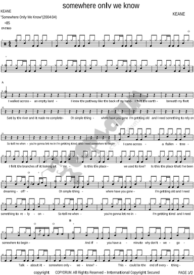 Somewhere Only We Know (arr. COPYDRUM)
