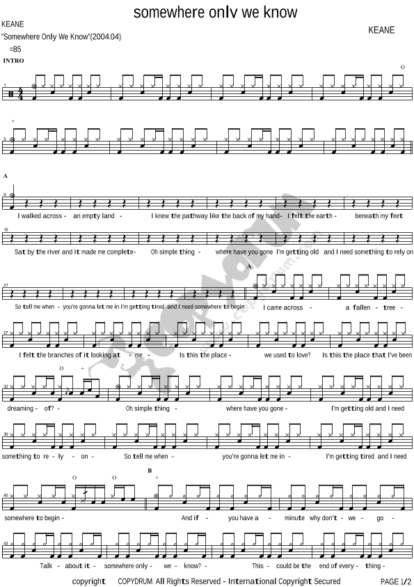 Somewhere Only We Know (arr. COPYDRUM)