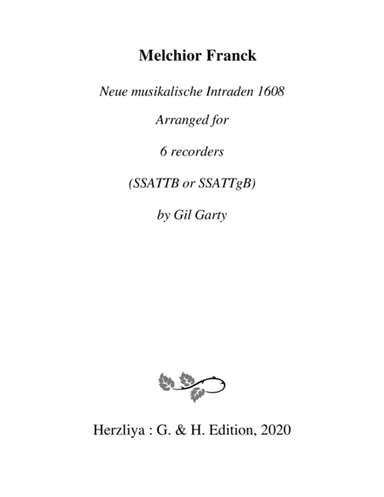 Neue musikalische Intraden 1608 (arrangements for 6 recorders) (arr. Gil Garty)