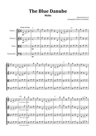 The Blue Danube - String Quartet with Chord Notations (arr. Glauco Fernandes)