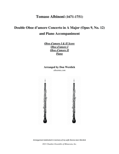 Double Oboe d’amore Concerto in A Major, Op. 9 No. 12 (arr. Don Werdick (1946 - ))