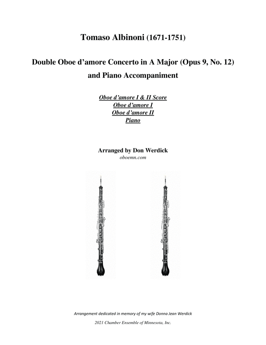 Double Oboe d’amore Concerto in A Major, Op. 9 No. 12 (arr. Don Werdick (1946 - ))