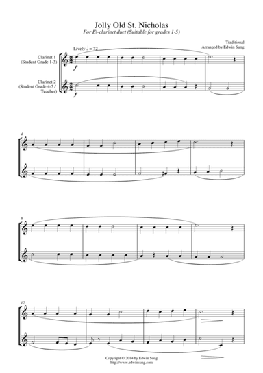 Jolly Old St. Nicholas (for Eb-Clarinet duet, suitable for grades 1-5) (arr. Edwin Sung)