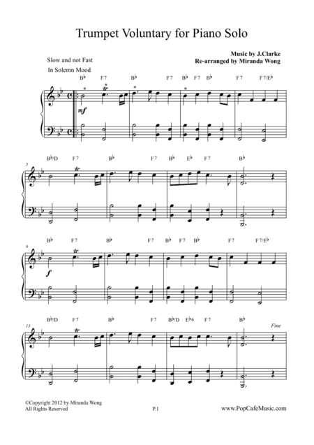 Trumpet Voluntary / The Prince of Denmark's March (Piano) (arr. Miranda Wong)