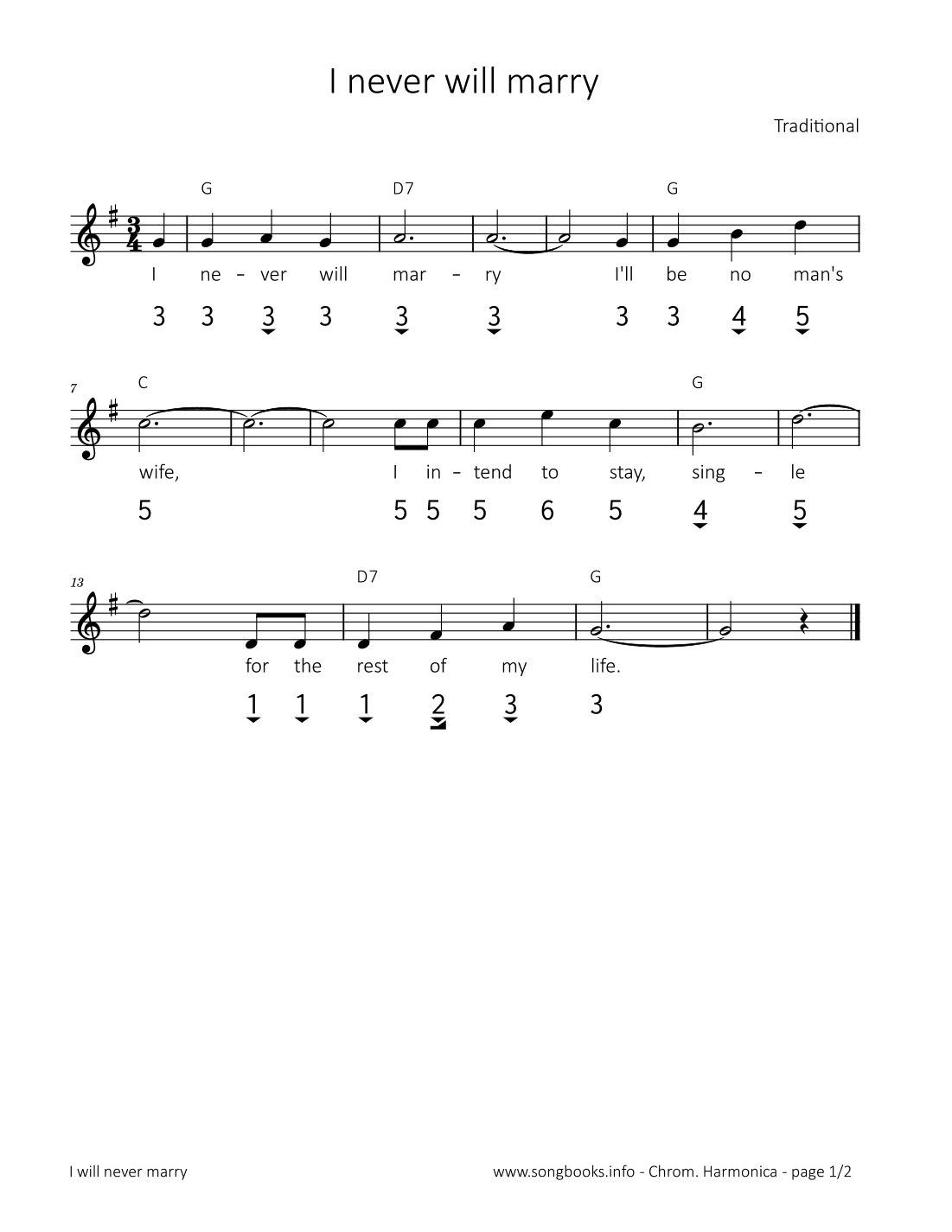 I will never marry (arr. songbooks.info)