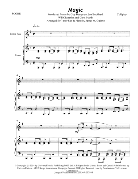 Magic (arr. James M. Guthrie, ASCAP)