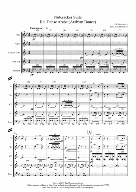 Tchaikovsky: Casse-Noisette: Nutcracker Suite IId Danse Arabe (Arabian Dance) - wind quintet (arr. Ray Thompson)