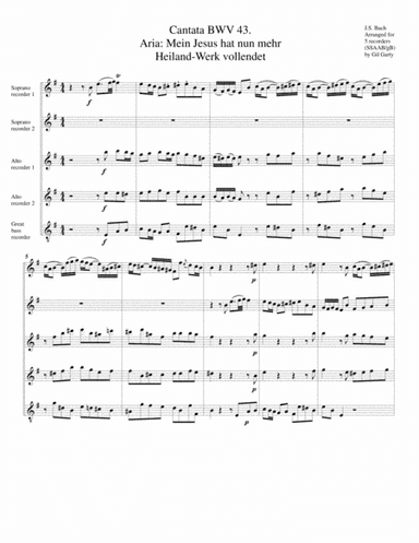 Aria: Mein Jesus hat nunmehr Das Heilandwerk vollendet from Cantata BWV 43 (arrangement for 5 record (arr. Gil Garty)