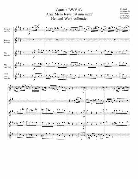 Aria: Mein Jesus hat nunmehr Das Heilandwerk vollendet from Cantata BWV 43 (arrangement for 5 record (arr. Gil Garty)