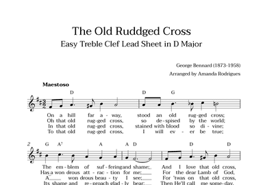 The Old Rugged Cross in D Major - Easy Treble Clef Lead Sheet (arr. Amanda Cerqueira Rodrigues)