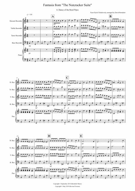 Dance of the Reed Pipes (Fantasia from Nutcracker) for Recorder Quartet (arr. David Burndrett)