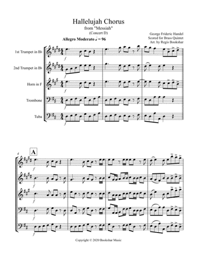 Hallelujah (from "Messiah") (D) (Brass Quintet - 2 Trp, 1 Hrn, 1 Trb, 1 Tuba) (arr. Regis Bookshar)