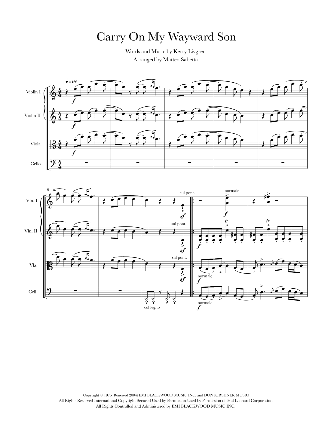 Carry On Wayward Son (arr. Matteo Sabetta)