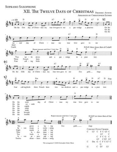 The Twelve Days of Christmas for Soprano Saxophone (arr. Christopher Esther)