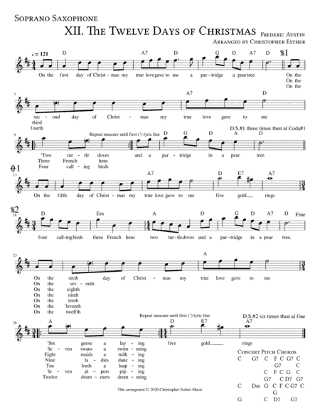 The Twelve Days of Christmas for Soprano Saxophone (arr. Christopher Esther)