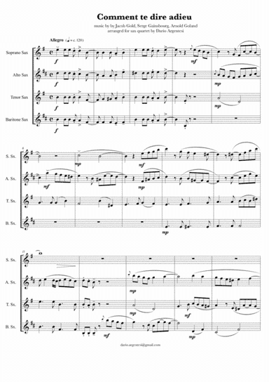 Comment Te Dire Adieu (arr. Dario Argentesi)