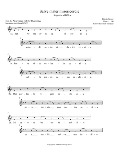 Sequence: Salve mater misericordie (chant), from Anonymous 4: "The Cherry Tree" - Score Only (arr. Susan Hellauer)
