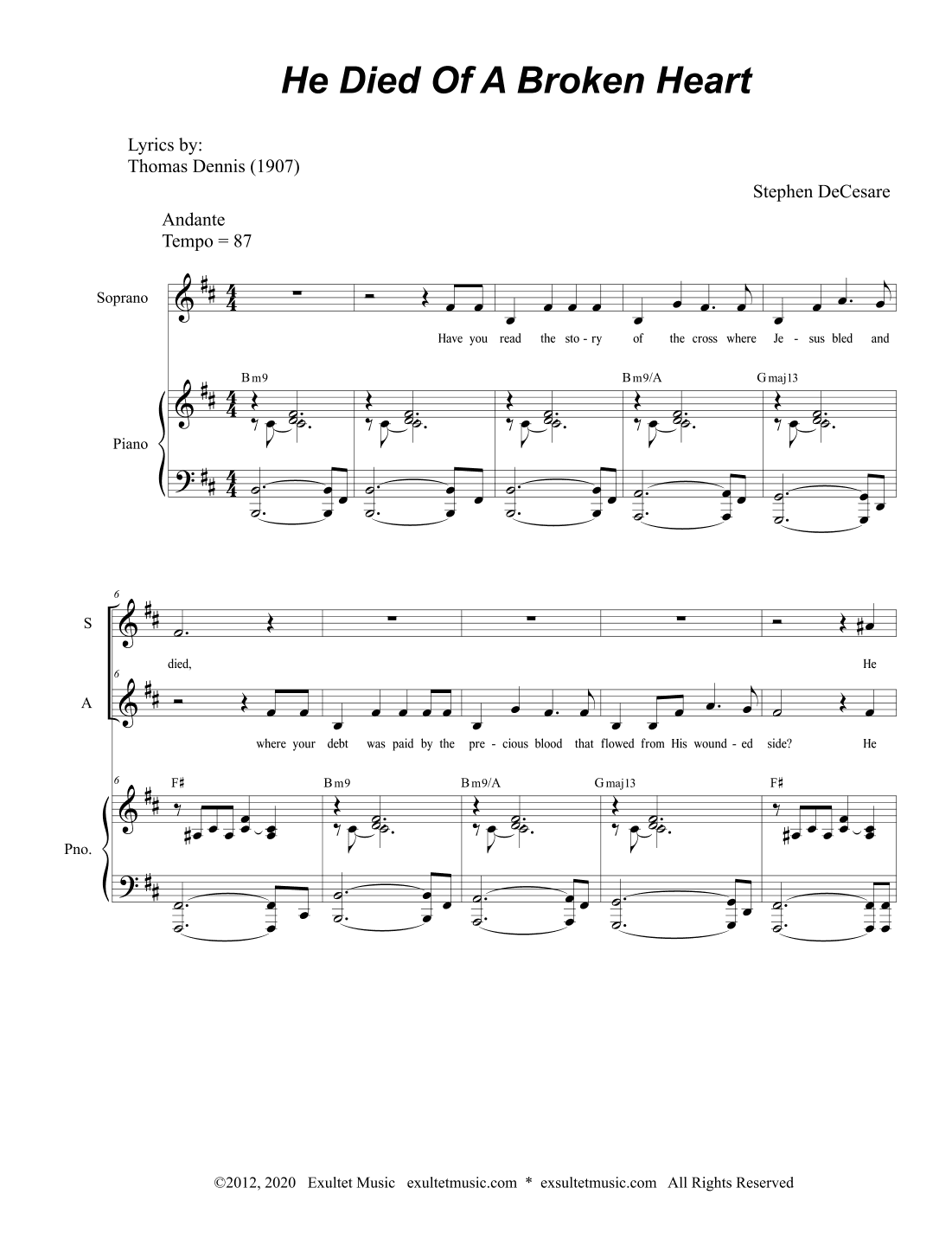 He Died Of A Broken Heart (Duet for Soprano and Alto Solo)
