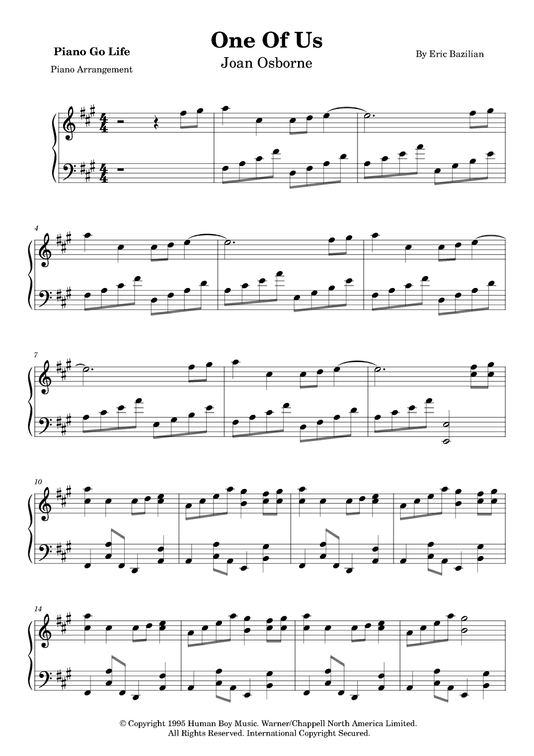 One Of Us (arr. Piano Go Life)