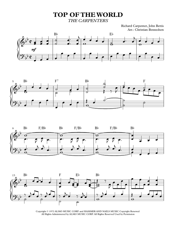 Top Of The World (arr. Christian Bennedsen)