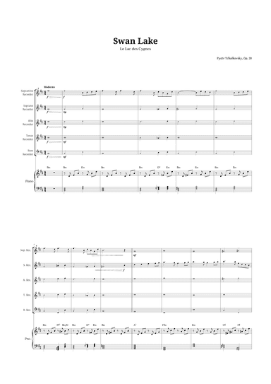 Swan Lake by Tchaikovsky for Recorder Quintet and Piano (arr. Langanho)