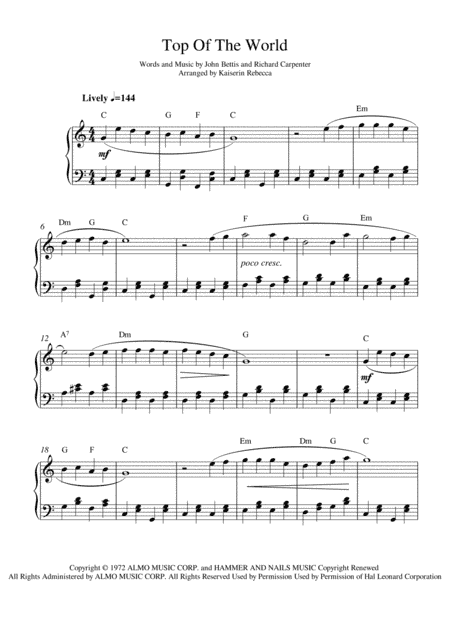 Top Of The World (arr. Kaiserin Rebecca)