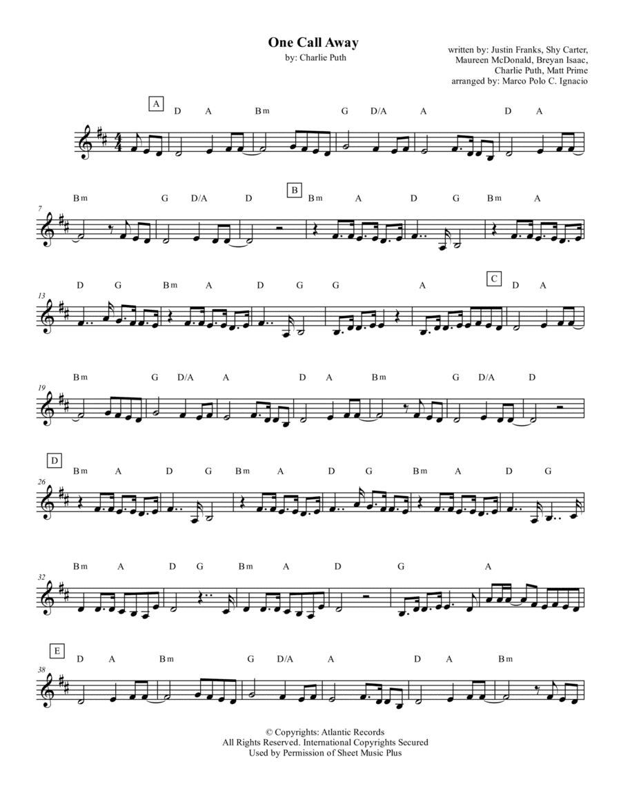 One Call Away (arr. Marco Polo C. Ignacio)