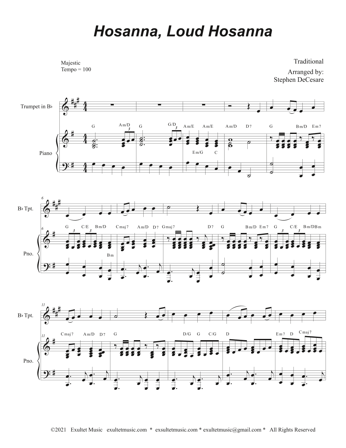 Hosanna, Loud Hosanna (Bb-Trumpet solo - Piano accompaniment) (arr. Stephen DeCesare)