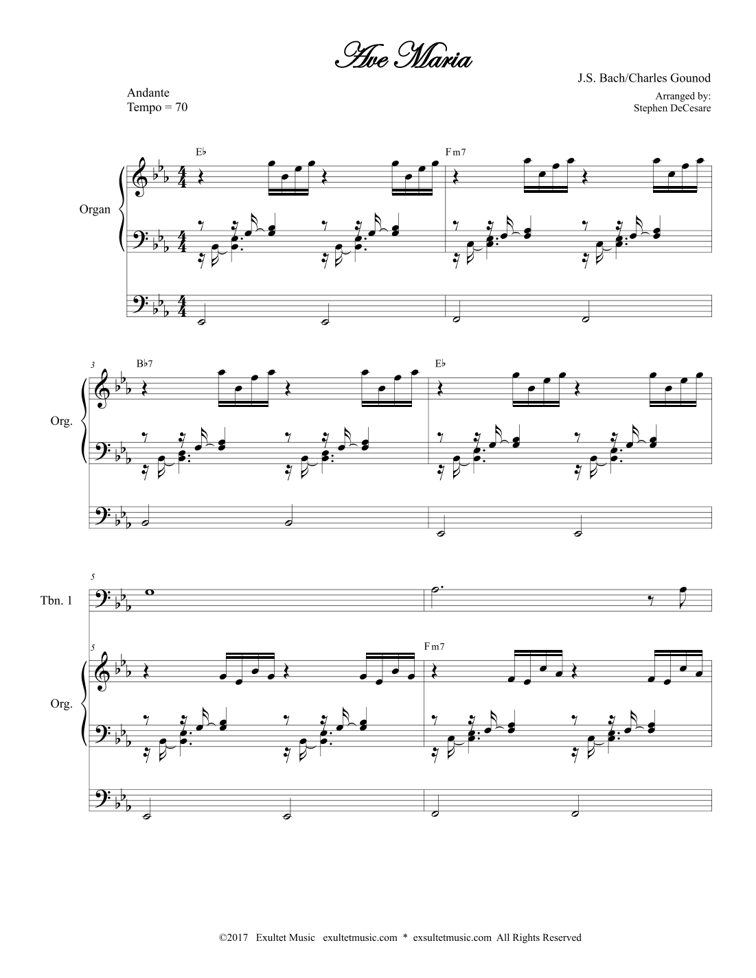 Ave Maria (Trombone Duet - Organ Accompaniment) (arr. Stephen DeCesare)