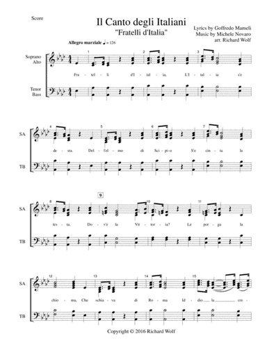 Italian National Anthem ("Fratelli d'Italia" / "Il canto degli Italiani" / "Inno di Mameli") (arr. Richard Wolf)